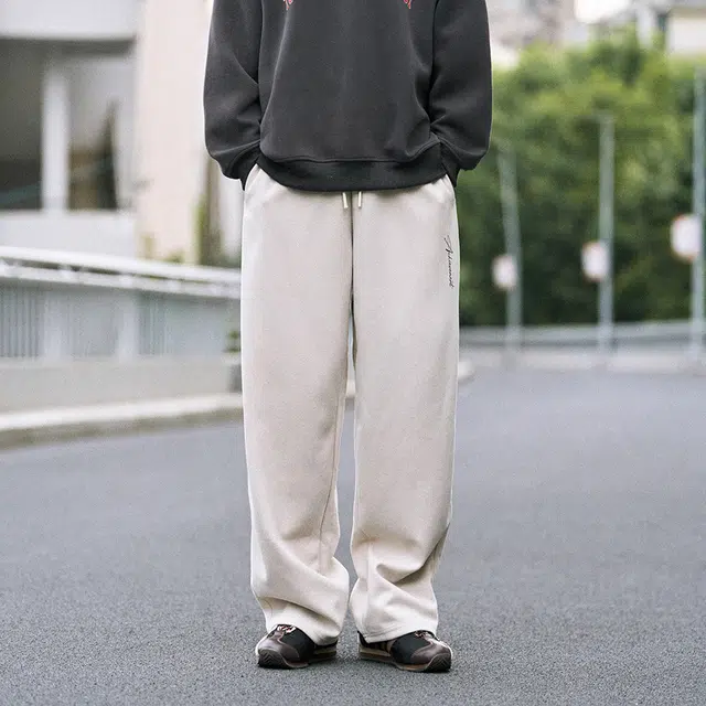 兔先森 纯色字母印花垂感系带宽松显瘦阔腿透气舒适时尚百搭长裤休闲裤针织运动裤 男女同款
