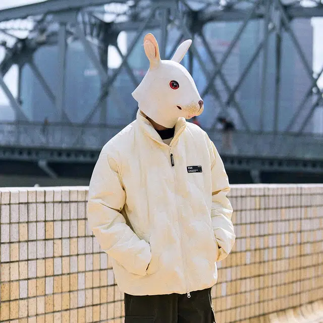 兔先森 无性别主义纯色时尚钢印设计加厚保暖外套夹克面包服情侣款极寒户外立领羽绒服 男女同款