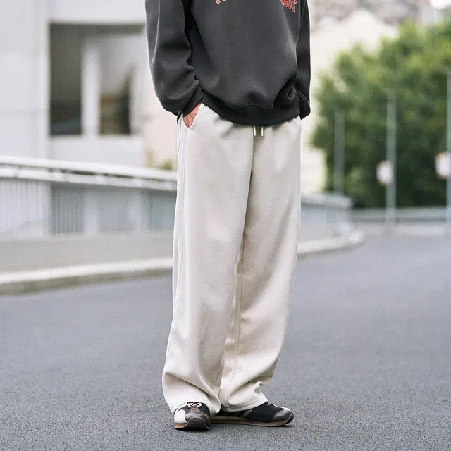 兔先森 纯色字母印花垂感系带宽松显瘦阔腿透气舒适时尚百搭长裤休闲裤针织运动裤 男女同款