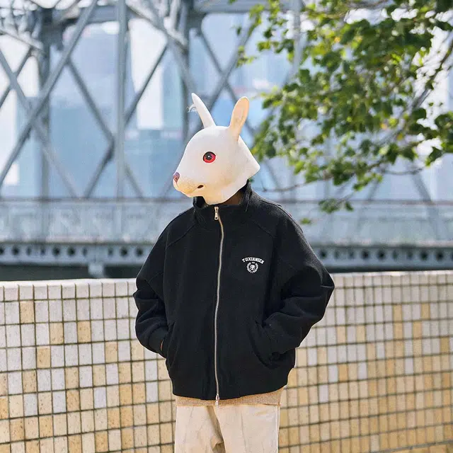 兔先森 美式复古机车风奖杯刻字时尚百搭双拉链立领宽松加厚保暖棉服 男女同款