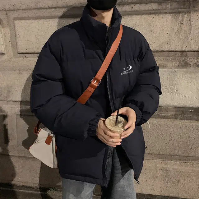雅鹿优选 纯色基础款字母印花学院风宽松落肩面包服棉服 男女同款
