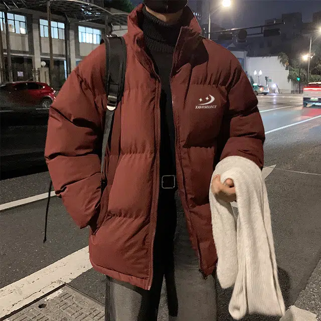 雅鹿优选 纯色基础款字母印花学院风宽松落肩面包服棉服 男女同款