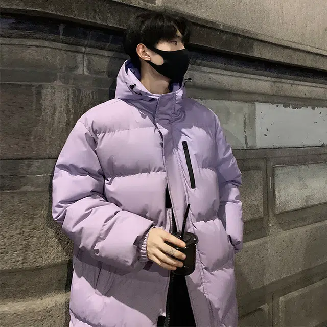 雅鹿优选 日系慵懒风纯色简约拉链设计宽松落肩连帽厚款条纹中长款棉服 男女同款