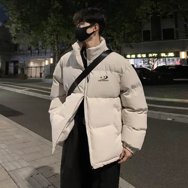 雅鹿优选 纯色基础款字母印花学院风宽松落肩面包服棉服 男女同款