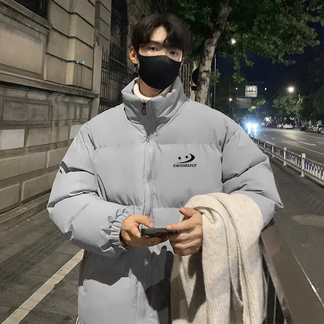 雅鹿优选 纯色基础款字母印花学院风宽松落肩面包服棉服 男女同款