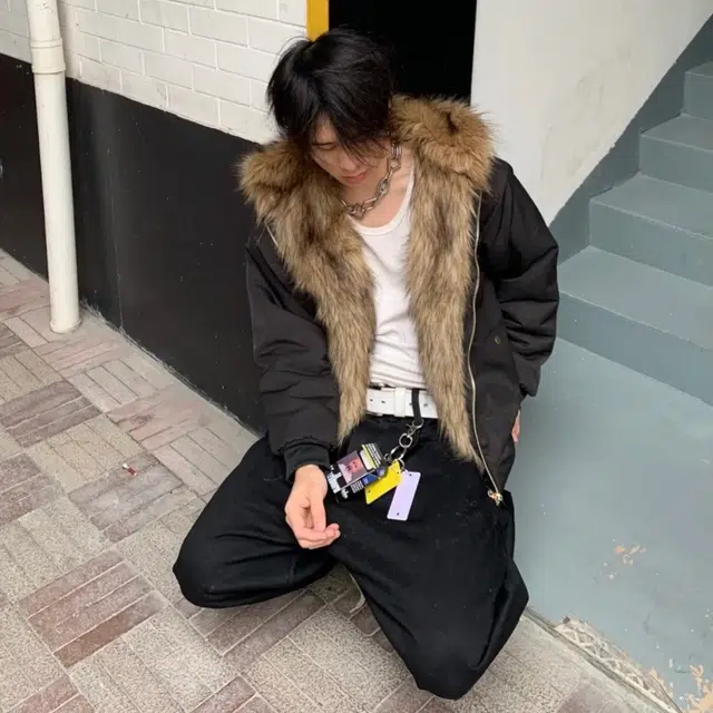 WEERE Vintage Fur Collar Zip Jacket