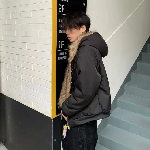 WEERE Vintage Fur Collar Zip Jacket