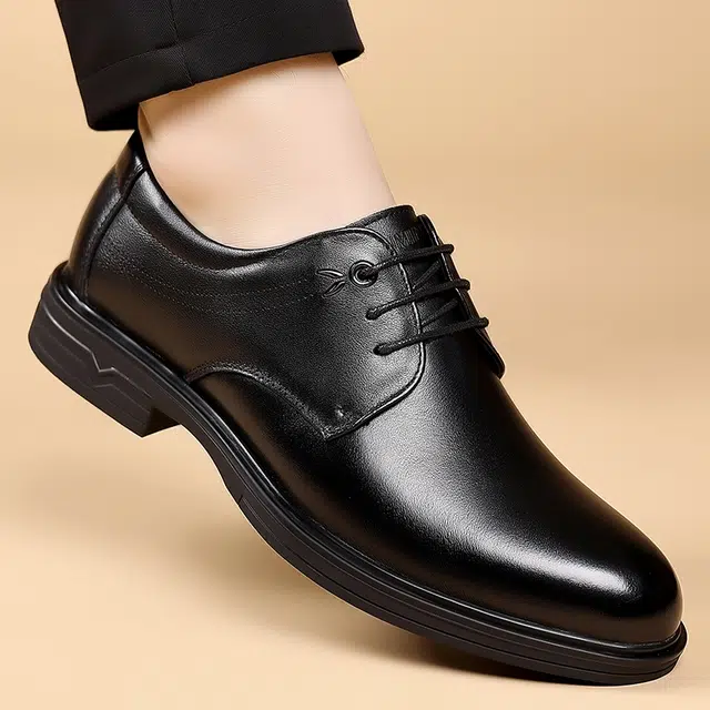 依米奴 头层牛皮 高颜值 时尚潮流舒适 低调百搭 日常通勤简约帅气 正装皮鞋 男款 黑色