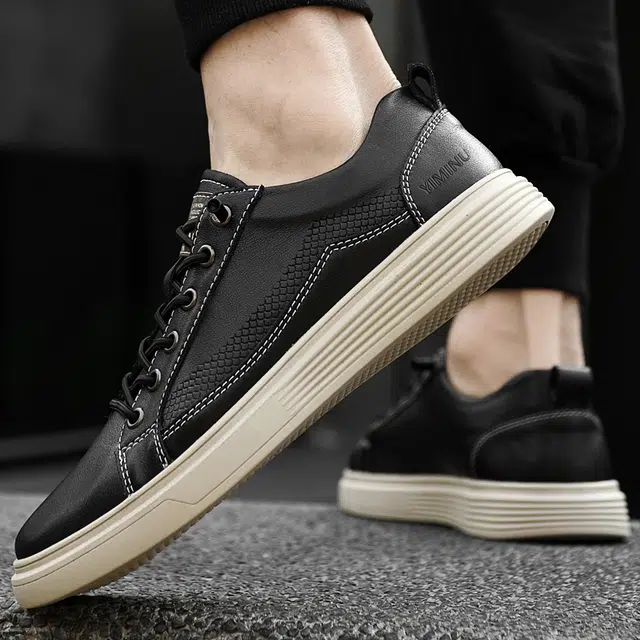 依米奴 牛皮 真皮质感 日常通勤 时尚潮流 脚感舒适 防滑耐磨 厚底增高显瘦 高颜值 户外外穿 空军一号 轻便软弹  低帮 板鞋 男款