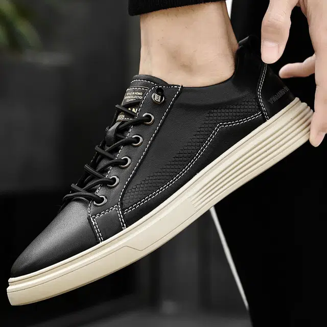 依米奴 牛皮 真皮质感 日常通勤 时尚潮流 脚感舒适 防滑耐磨 厚底增高显瘦 高颜值 户外外穿 空军一号 轻便软弹  低帮 板鞋 男款