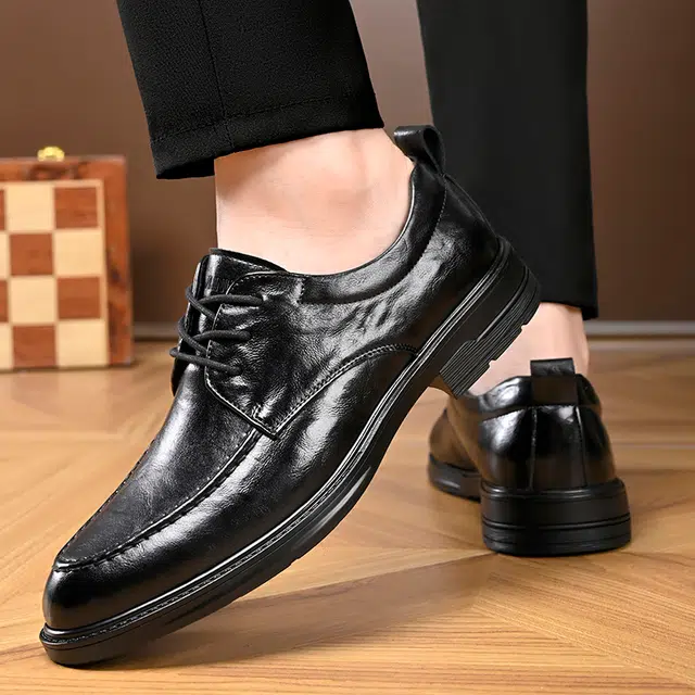 依米奴 真皮质感 结婚 伴郎鞋 商务职场会议 时尚舒适 柔软 高端轻便 防滑耐磨 高颜值 轻奢 尖头 英伦风 正装皮鞋 男款
