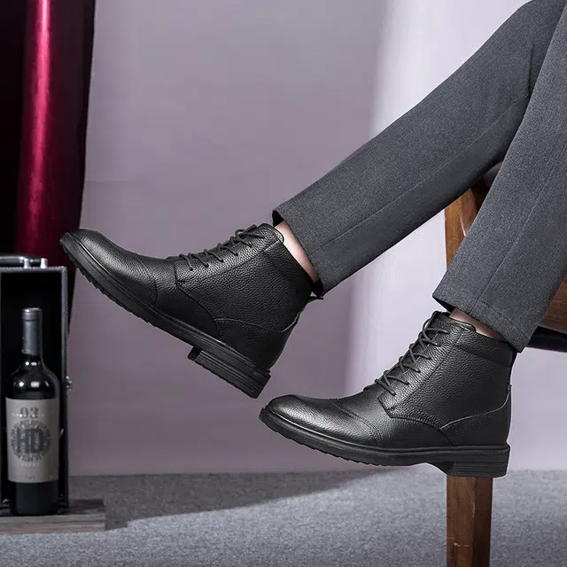 依米奴 牛皮 时尚百搭舒适 耐磨 中帮 生活休闲鞋 男女同款 黑色