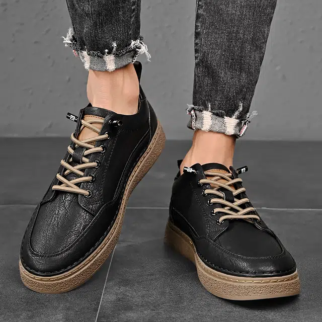 依米奴 牛皮 真皮 高颜值 复古经典 英伦风 时尚潮流 防滑 防磨耐穿 学生 年轻 帅气 脚感舒适 日常百搭通勤 低帮 板鞋 男款