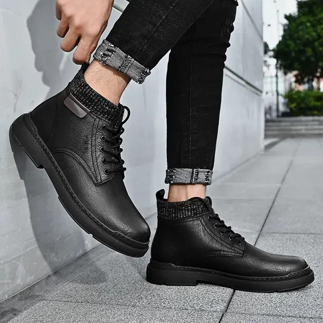 依米奴 牛皮 秋冬靴子男款 经典复古 百搭潮流时尚工装出行 保暖耐磨  短筒 马丁靴