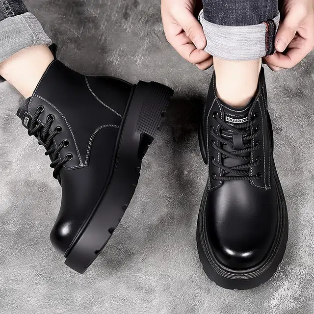 依米奴 牛皮 高颜值 时尚潮流 舒适百搭 日常通勤简约 短筒 马丁靴 男款