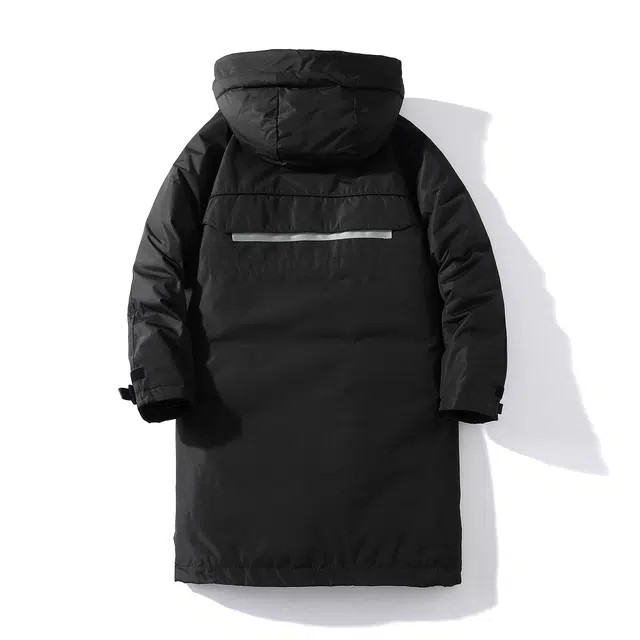 雅鹿优选 纯色户外工装雪山服大口袋加长加厚保暖反光标山系连帽中长款防寒羽绒服 男女同款