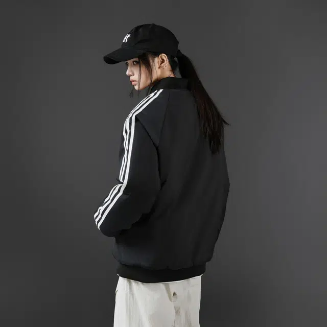 雅鹿优选 美式复古字母印花条纹拼接撞色棒球领休闲运动加厚防风保暖夹克外套 男女同款