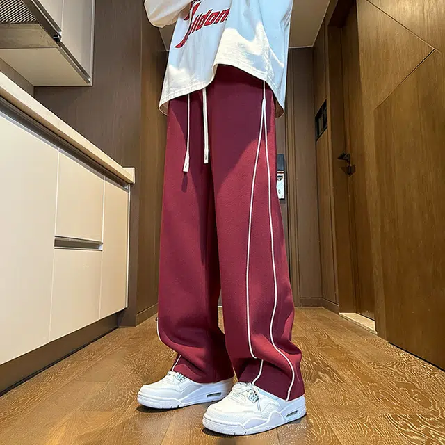 哲源 美式复古高街纯色长裤基础拼接侧边反光条设计感卫裤潮牌百搭宽松舒适显高显瘦垂感慵懒针织运动休闲裤 男女同款