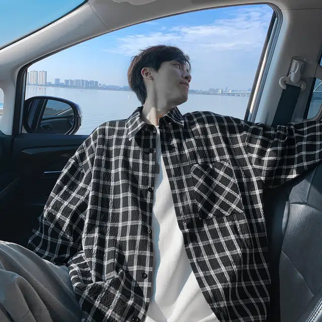 哲源 美式高街复古学院风长袖单排扣设计感情侣款翻领休闲衬衫 男女同款