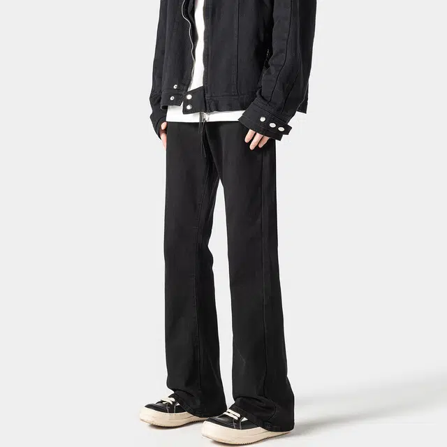 哲源 美式复古高街风休闲水洗做旧废土风设计感春秋直筒裤潮牌百搭宽松舒适日常通勤显高显瘦阔腿微喇牛仔裤 男女同款