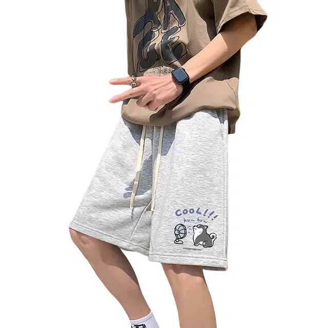 哲源 美式复古运动舒适百搭简约纯色五分休闲短裤 男女同款