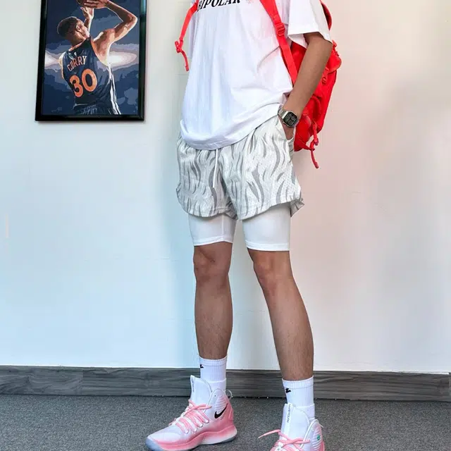 哲源 美式复古条纹碎花柳叶系列设计亲肤舒适网眼运动健身户外篮球休闲短裤 男女同款