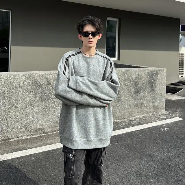 哲源 美式复古华棉长拉链拼接小众设计感男款春秋外套简约纯色圆领套头衫潮牌百搭宽松舒适潮流痞帅无帽休闲卫衣 男女同款