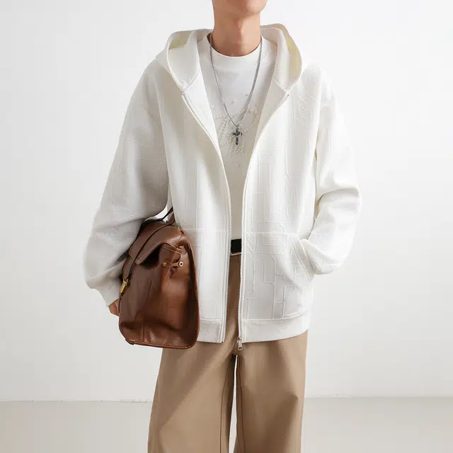 哲源 美式复古简约拉链连帽潮牌百搭宽松舒适开衫休闲卫衣 男女同款
