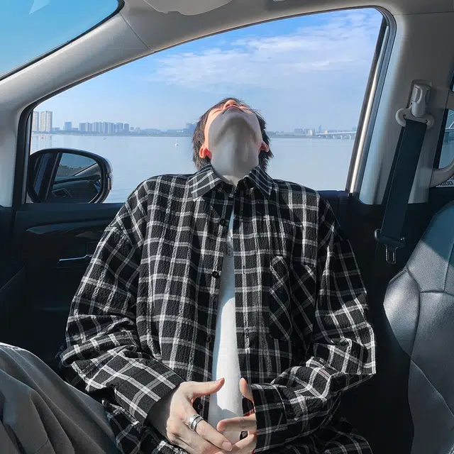 哲源 美式高街复古学院风长袖单排扣设计感情侣款翻领休闲衬衫 男女同款