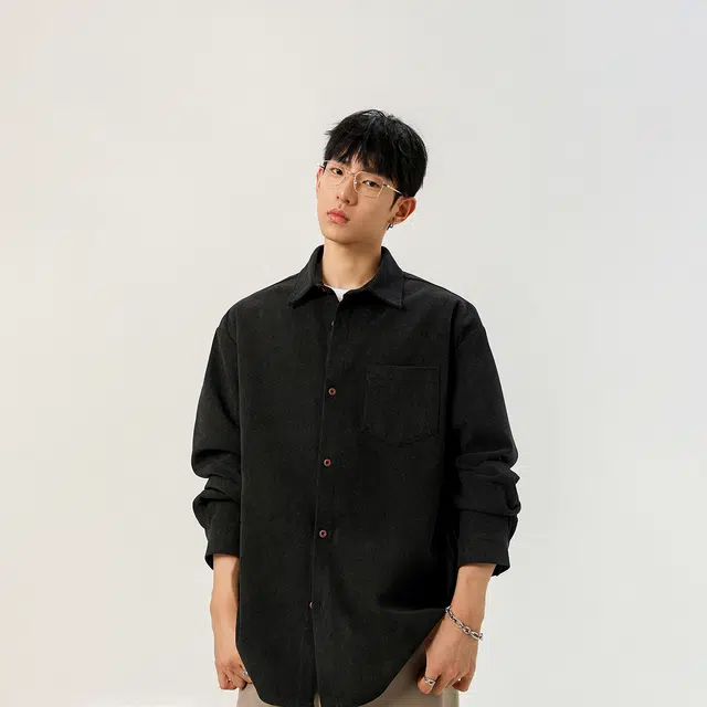 哲源 美式复古高街港风日系学院风纯色条纹设计感上衣潮牌百搭宽松舒适潮流痞帅翻领大码休闲衬衫 男女同款