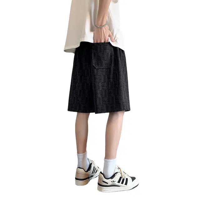 哲源 美式复古高街简约潮流系带小众设计感小香风千鸟格子直筒宽松时尚百搭舒适柔软薄款通勤运动基础款休闲短裤 男女同款