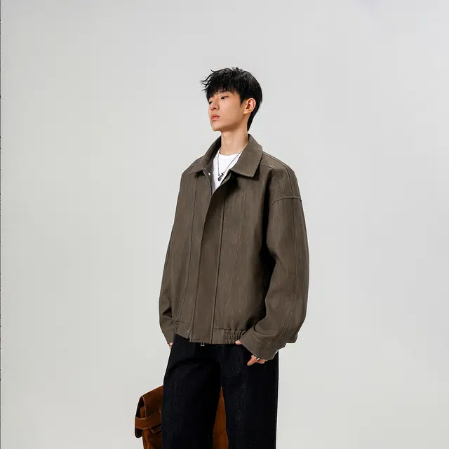 哲源 美式复古高街风上衣秋季扎染翻领做旧设计感简约外套潮牌百搭宽松大码潮流痞帅飞行员休闲夹克 男女同款