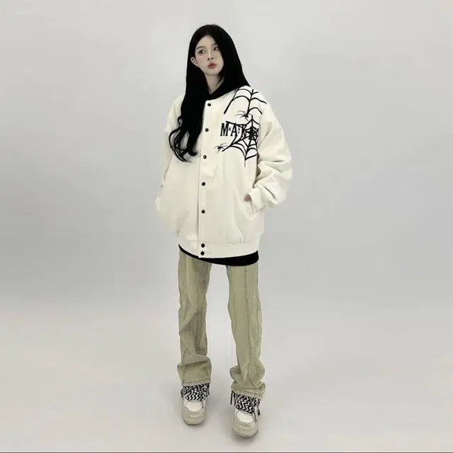 哲源 美式复古高街潮流棒球服蜘蛛字母动物图案立体刺绣设计感春秋外套潮牌百搭宽松舒适日常通勤痞帅休闲夹克 男女同款