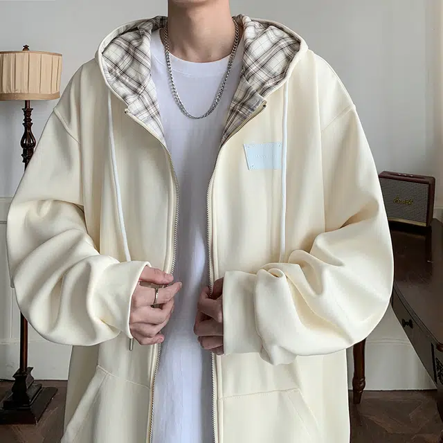 哲源 美式高街复古简约风上衣纯色基础款开衫设计感外套潮牌百搭宽松舒适休闲连帽卫衣 男女同款