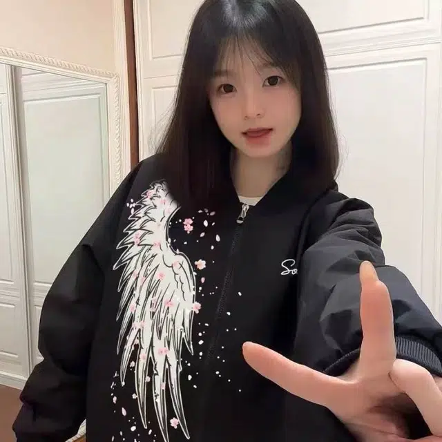 哲源 美式复古高街棒球服玫瑰羽翼立体印花字母刺绣设计感男款春秋外套潮牌百搭宽松舒适日常通勤潮流痞帅休闲卫衣 男女同款