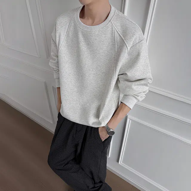 哲源 美式解构拼接外套男款春秋设计感简约纯色基础款套头衫潮流百搭宽松舒适休闲痞帅圆领卫衣 男女同款