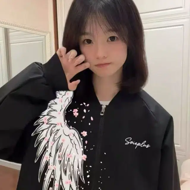 哲源 美式复古高街棒球服玫瑰羽翼立体印花字母刺绣设计感男款春秋外套潮牌百搭宽松舒适日常通勤潮流痞帅休闲卫衣 男女同款