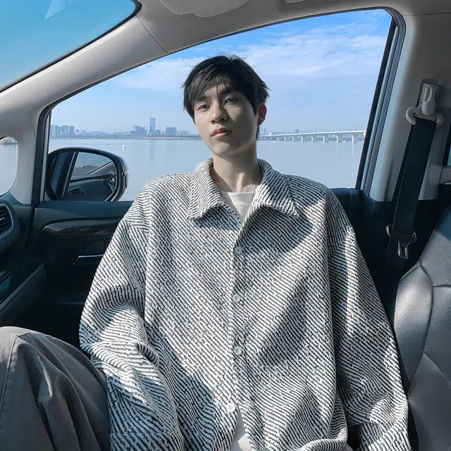 哲源 美式复古简约高街风长袖秋季小香风重磅针织提花条纹设计感上衣潮牌百搭宽松大码日常通勤休闲衬衫 男女同款