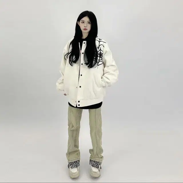 哲源 美式复古高街潮流棒球服蜘蛛字母动物图案立体刺绣设计感春秋外套潮牌百搭宽松舒适日常通勤痞帅休闲夹克 男女同款