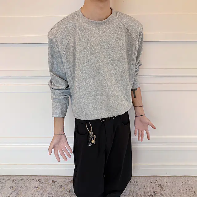 哲源 美式复古高街纯色简约风螺纹拼接双侧三角裁剪设计感上衣潮牌百搭宽松舒适慵懒垂感休闲卫衣 男女同款