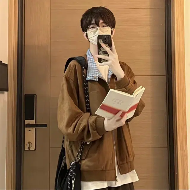 哲源 美式复古飞行员工装上衣格子拼接麂皮绒立体刺绣设计感潮牌百搭舒适休闲夹克外套 男女同款