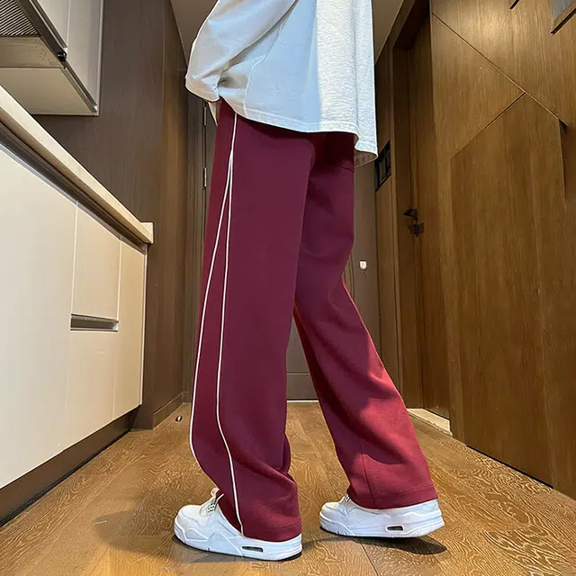 哲源 美式复古高街纯色长裤基础拼接侧边反光条设计感卫裤潮牌百搭宽松舒适显高显瘦垂感慵懒针织运动休闲裤 男女同款