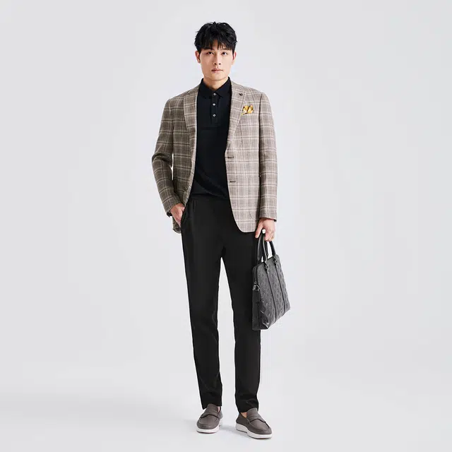 迪柯尼 英伦格纹单排扣商务易打理职场绅士质感保暖长袖西装 男款
