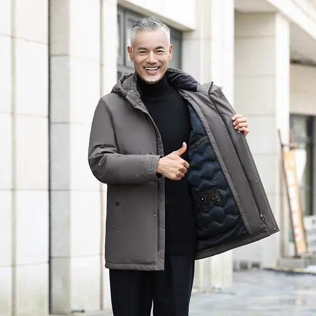 雅鹿 可脱卸防风保暖御寒内有温度计贴中老年爸爸羽绒服 男款