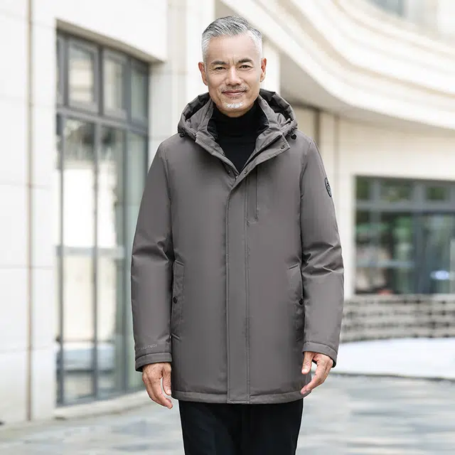 雅鹿 可脱卸防风保暖御寒内有温度计贴中老年爸爸羽绒服 男款