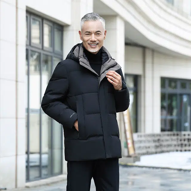 雅鹿 防风保暖御寒内有温度计贴中老年羽绒服 男款