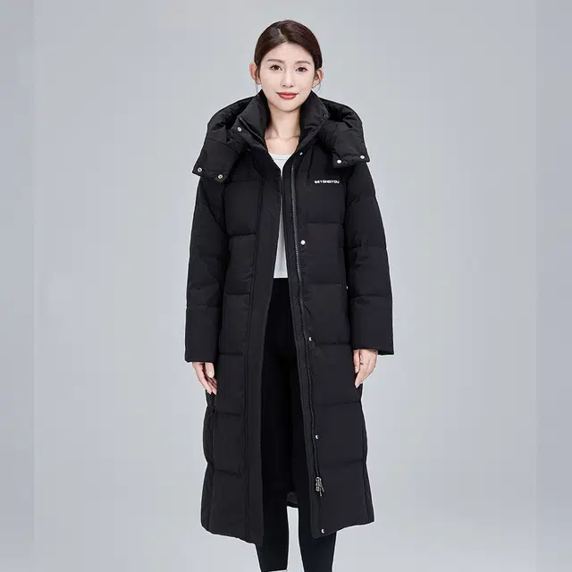 雅鹿 连帽防风长款过膝保暖简约时尚羽绒服 女款