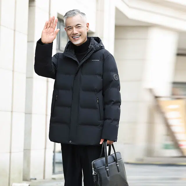 雅鹿 纯色防风保暖内胆石墨烯内有温度计贴中老年爸爸羽绒服 男款