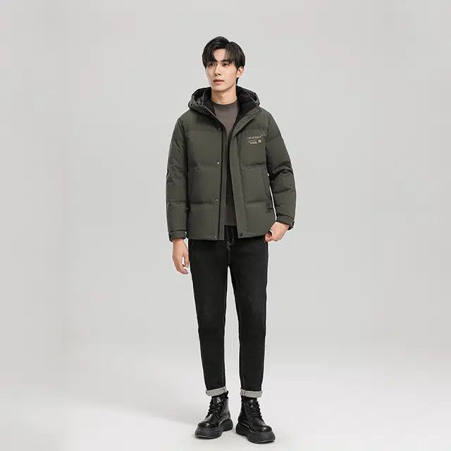 雅鹿 加厚休闲保暖连帽羽绒服 男款