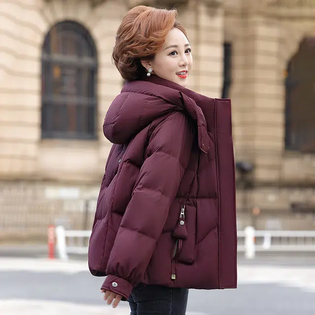 雅鹿 中老年立领连帽加厚防风保暖优雅时尚舒适百搭短款外套羽绒服 女款